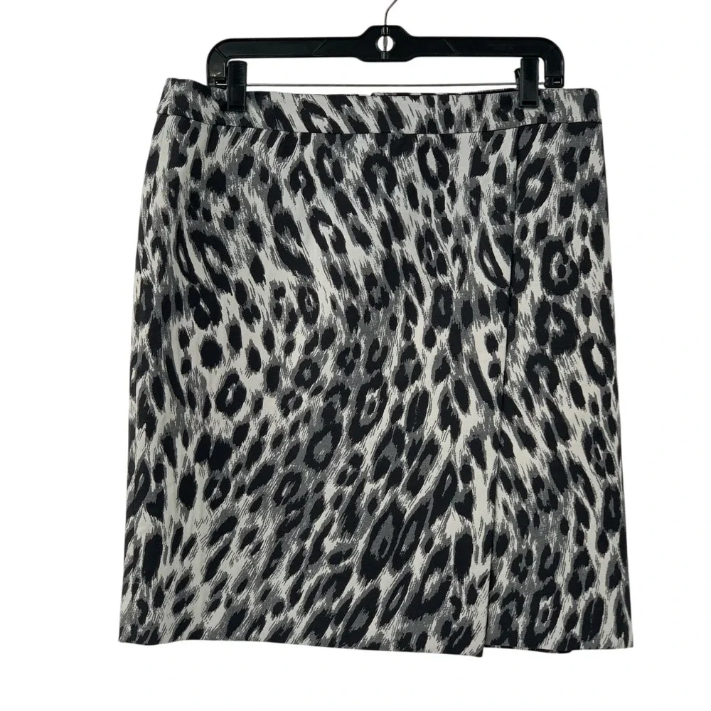 Anne Klein Womens Gray Black Leopard Animal Print Faux Wrap Pencil Skirt Size 12